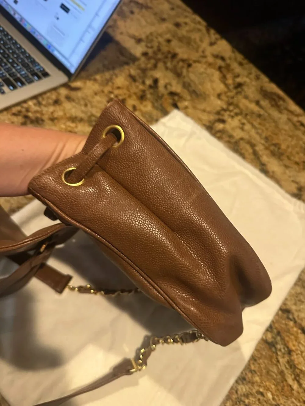 Chanel Vintage Tan Caviar CC Backpack